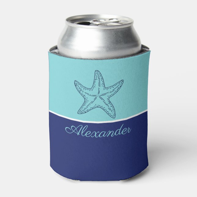 Rafraîchisseur Pour Canette Marine moderne Côte Bleu Monogramme Turquoise Amid (Can devant)