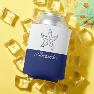 Rafraîchisseur Pour Canette Marine moderne Côtière Bleu Blanc Monogramme Amido