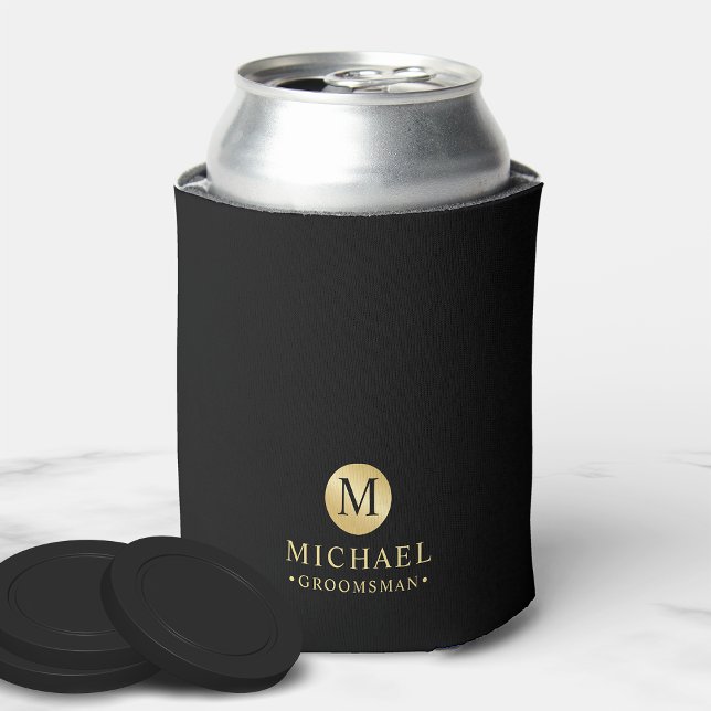 Rafraîchisseur Pour Canette Masculine Noir et Or Groomsmen personnalisé (Créateur téléchargé)
