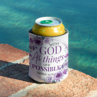 Rafraîchisseur Pour Canette Matthew 19:26 Possible with God Purple Floral
