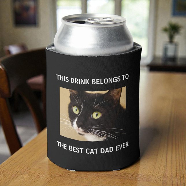 Rafraîchisseur Pour Canette Meilleur Chat Papa Jamais Photo Personnalisée Noir (Best Cat Dad Ever Custom Photo Black Can Cooler)