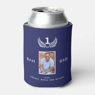 Rafraîchisseur Pour Canette Meilleur papa photo personnalisée marine bleu noms