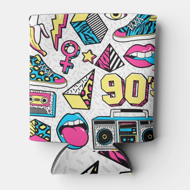Rafraîchisseur Pour Canette Memphis Mode : 80s-90s Badge Mix. (Devant)