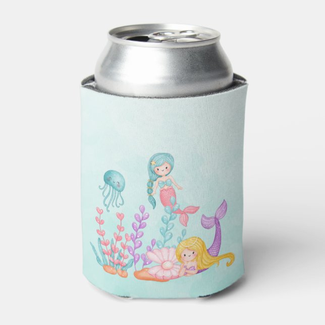Rafraîchisseur Pour Canette Mermaids et méduses sous l'aquarelle marine (Can devant)
