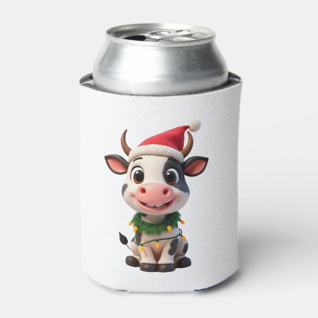 Rafraîchisseur Pour Canette Merry Christmas Cow Santa Christmas Lights Cow Xma (Can devant)