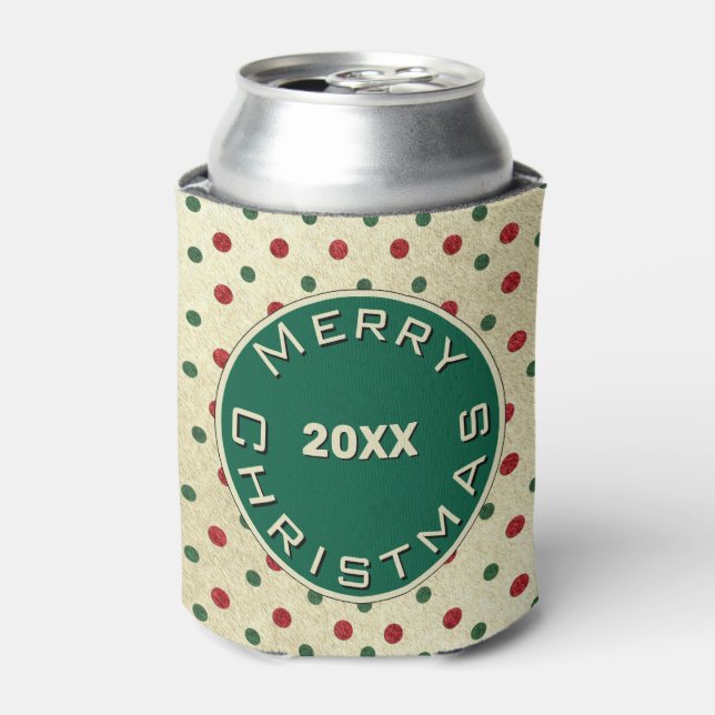 Rafraîchisseur Pour Canette Merry Christmas Red Green Retro Dots Pattern (Can devant)