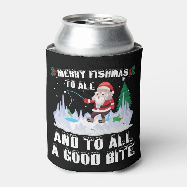 Rafraîchisseur Pour Canette Merry Fishmas Funny Pêcheur de poisson Xmas (Can devant)
