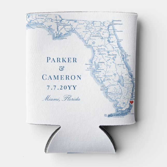 Rafraîchisseur Pour Canette Miami Florida Carte Élégant Mariage Faveur Boire (Devant)