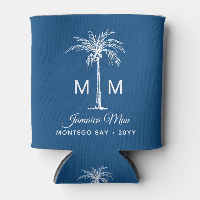 Rafraîchisseur Pour Canette Monogram Tropical Palm Tree Personalized Name (Devant)