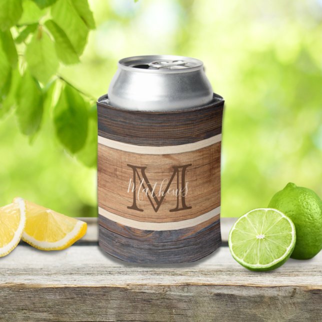 Rafraîchisseur Pour Canette Monogramme à bande de ton en bois rustique (Créateur téléchargé)
