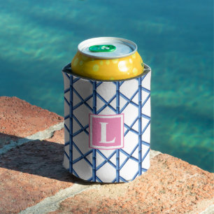 Rafraîchisseur Pour Canette Monogramme à motif treillis bambou bleu Prépa