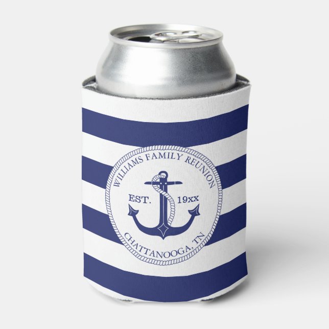 Rafraîchisseur Pour Canette Monogramme Ancre bleu marine de réunion familiale (Can devant)