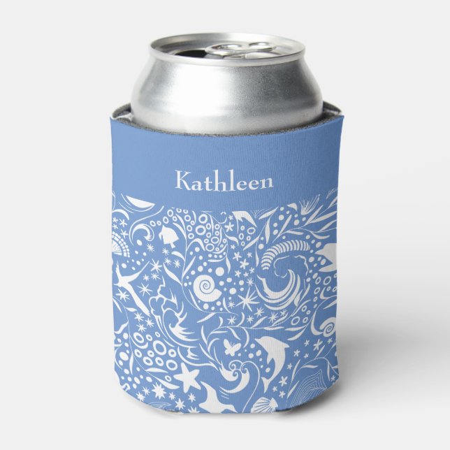 Rafraîchisseur Pour Canette Monogramme bleu Ajouter Votre Nom Ocean Motif (Can devant)