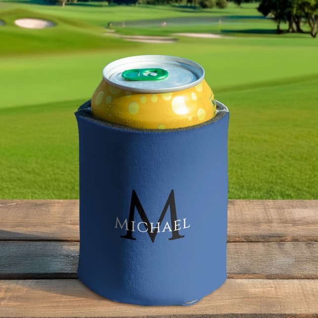 Rafraîchisseur Pour Canette Monogramme Bleu Personnalisé Élégant Nom Initial (Personalized Blue Monogram Elegant Initial Name Can Cooler)