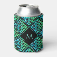 Monogramme Celtic Knot Blue Green Can Cooler