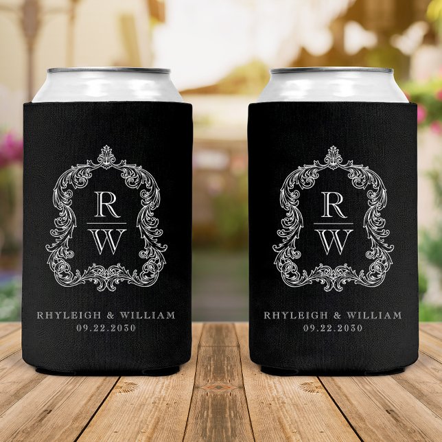 Rafraîchisseur Pour Canette Monogramme Crest Mariage noir et blanc (Créateur téléchargé)