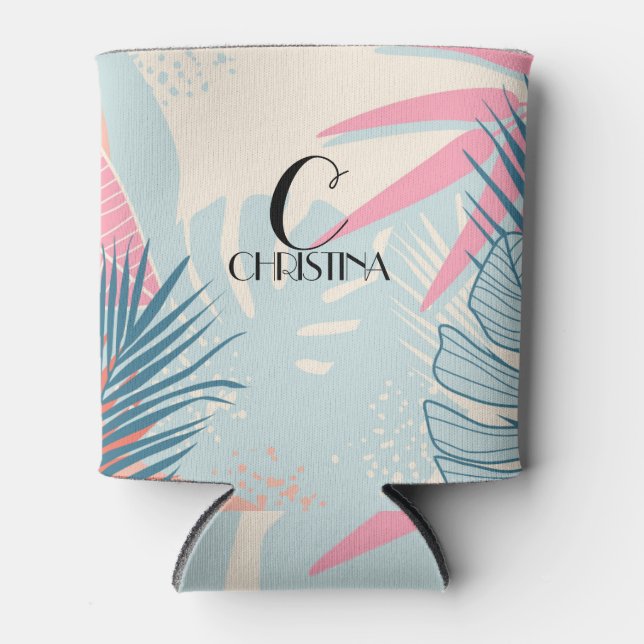 Rafraîchisseur Pour Canette Monogramme d'aquarelle florale tropicale (Devant)