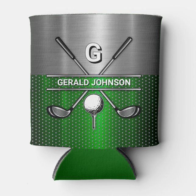 Rafraîchisseur Pour Canette Monogramme de golf Metallic Green et Argent (Devant)