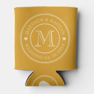 Rafraîchisseur Pour Canette Monogramme de mariage cœur en jaune brun brûlé du 