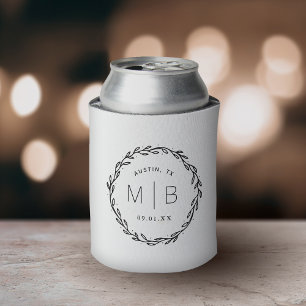 Rafraîchisseur Pour Canette Monogramme de Mariage de couronne rustique Blanc