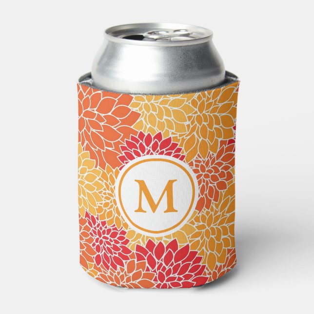 Rafraîchisseur Pour Canette Monogramme de Motif de fleurs orange vif (Can devant)