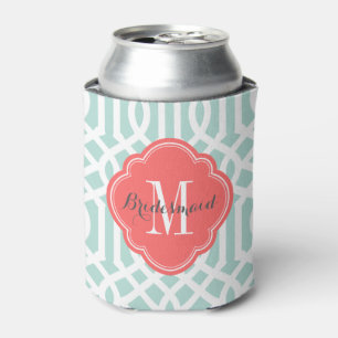 Rafraîchisseur Pour Canette Monogramme de Trellis de menthe et de corail