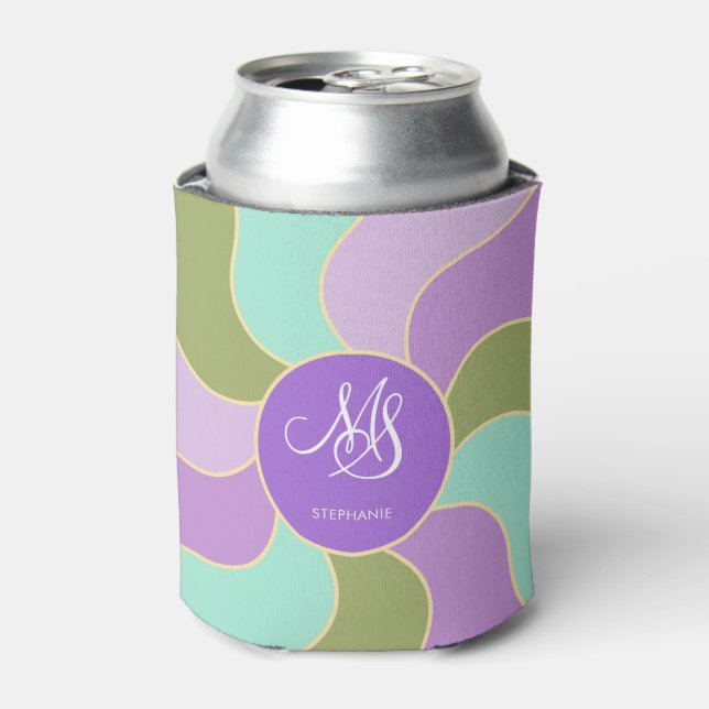 Rafraîchisseur Pour Canette Monogramme Élégant Purple Vert Rétro Vagues Soleil (Can devant)