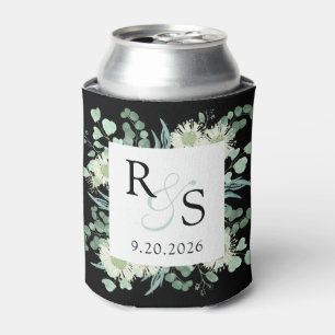 Rafraîchisseur Pour Canette Monogramme Elégant Verdure Mariage noir