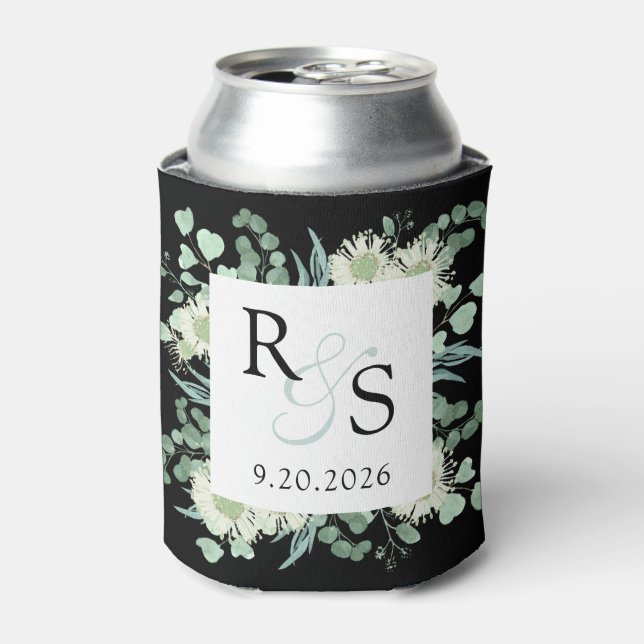 Rafraîchisseur Pour Canette Monogramme Elégant Verdure Mariage noir (Can devant)