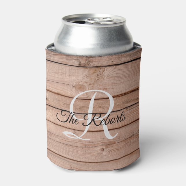 Rafraîchisseur Pour Canette Monogramme en bois rustique personnalisé peut refr (Can devant)
