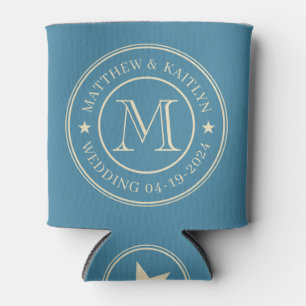 Rafraîchisseur Pour Canette Monogramme étoile de mariage bleu aqua profond de