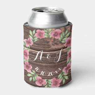 Rafraîchisseur Pour Canette Monogramme floral rustique en bois peut refroidir