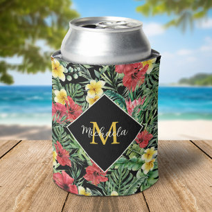 Rafraîchisseur Pour Canette Monogramme floral tropical aquarelle 