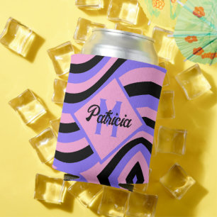Rafraîchisseur Pour Canette Monogrammé Groovy rose et violet psychédélique noi