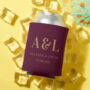 Rafraîchisseur Pour Canette Monogramme mariage minimaliste or Bourgogne