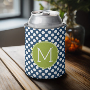 Rafraîchisseur Pour Canette Monogramme personnalisé Pois bleu marine et vert 