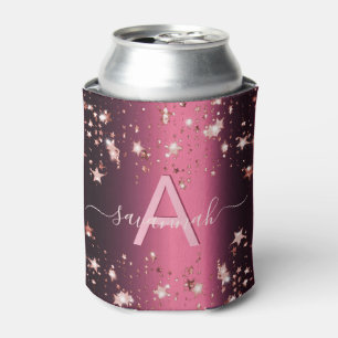Rafraîchisseur Pour Canette Monogramme rose rose étoiles rose or nom