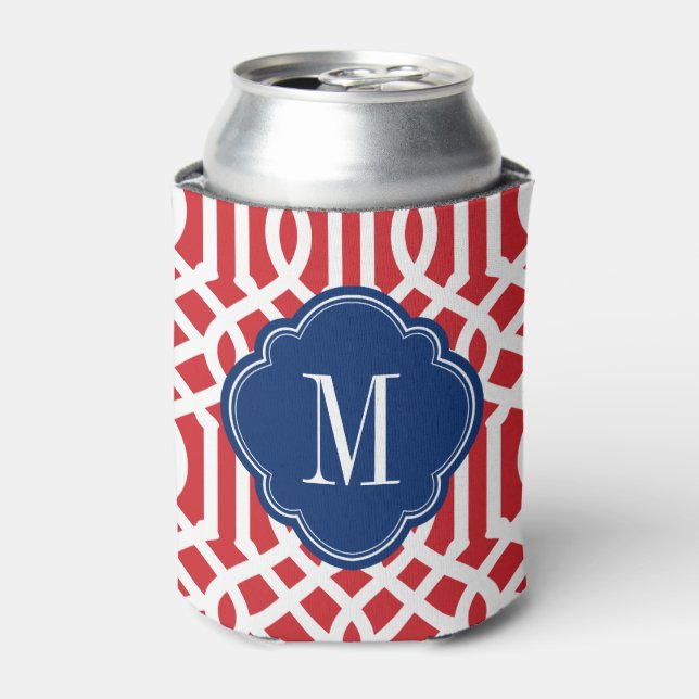 Rafraîchisseur Pour Canette Monogramme rouge blanc et bleu Trellis (Can devant)