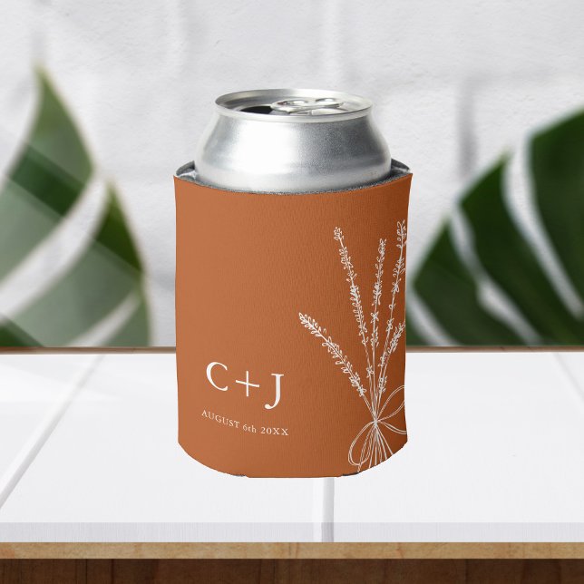 Rafraîchisseur Pour Canette Monogramme Terracotta Simple Mariage Botanique Fav (Créateur téléchargé)