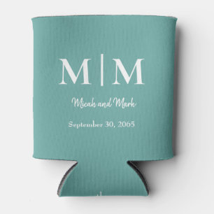 Rafraîchisseur Pour Canette Monogramme Turquoise & Noms Mariage Can Cooler