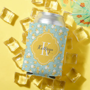 Rafraîchisseur Pour Canette Monogramme Vintage jaune et menthe