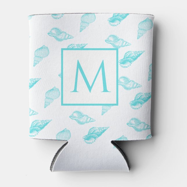 Rafraîchisseur Pour Canette Monographie nautique Coques de coquillages Aqua bl (Devant)