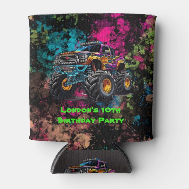 Rafraîchisseur Pour Canette Monster Truck Neon Boy Anniversaire Merci (Devant)