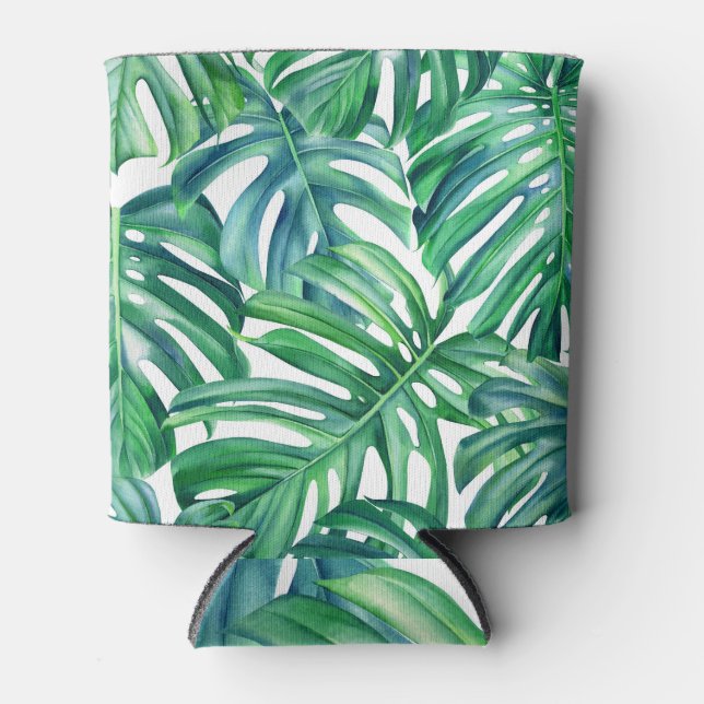Rafraîchisseur Pour Canette Monstera Feuilles : Aquarelle Motif Jungle. (Devant)