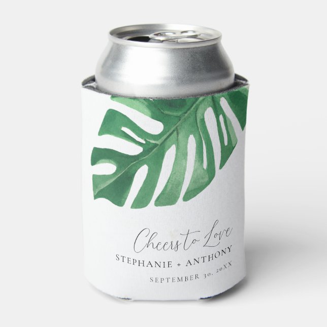 Rafraîchisseur Pour Canette Monstère tropicale verte Feuille Mariage d'été (Can devant)