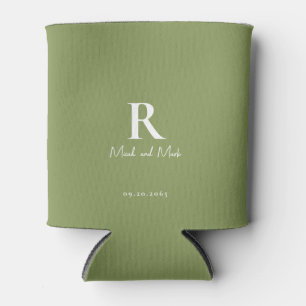 Rafraîchisseur Pour Canette Moss Green & White Monogram Couple Names Mariage