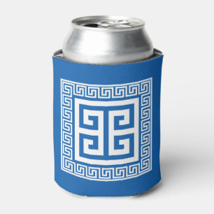 Rafraîchisseur Pour Canette Motif à clé grecque blanc et bleu