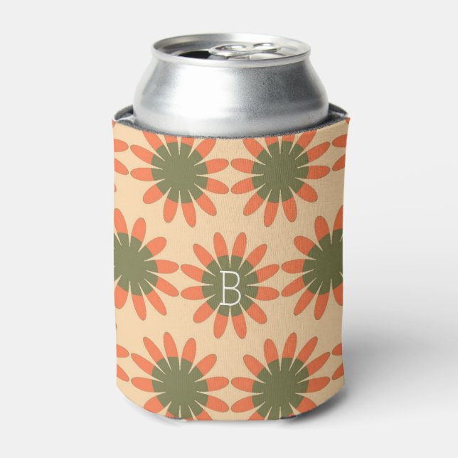 Rafraîchisseur Pour Canette Motif à fleurs orange et vert rétro (Can devant)