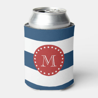 Rafraîchisseur Pour Canette Motif bleu bleu blanc, Monogramme rouge