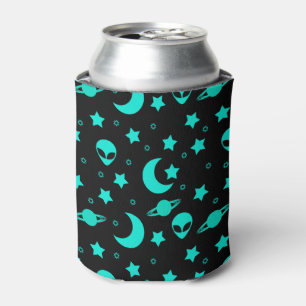 Rafraîchisseur Pour Canette Motif d'alien turquoise avec étoiles et lunes